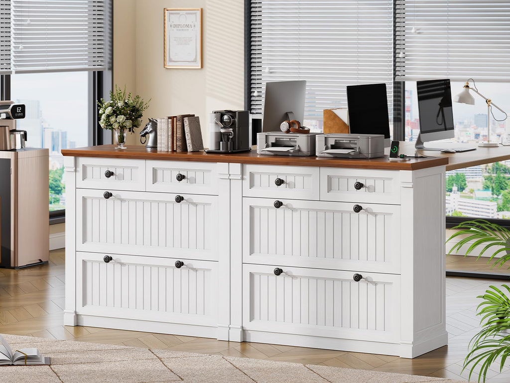White Brown 4 Drawer Wood File Cabinet with Power Outlets Z193