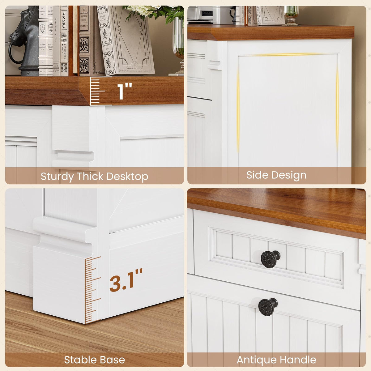 White Brown 4 Drawer Wood File Cabinet with Power Outlets Z193