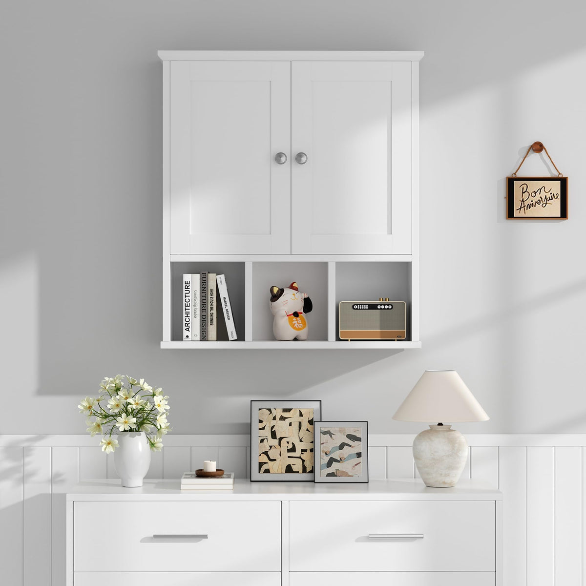 Wall Mounted White Medicine Cabinet with Adjustable Shelf U524