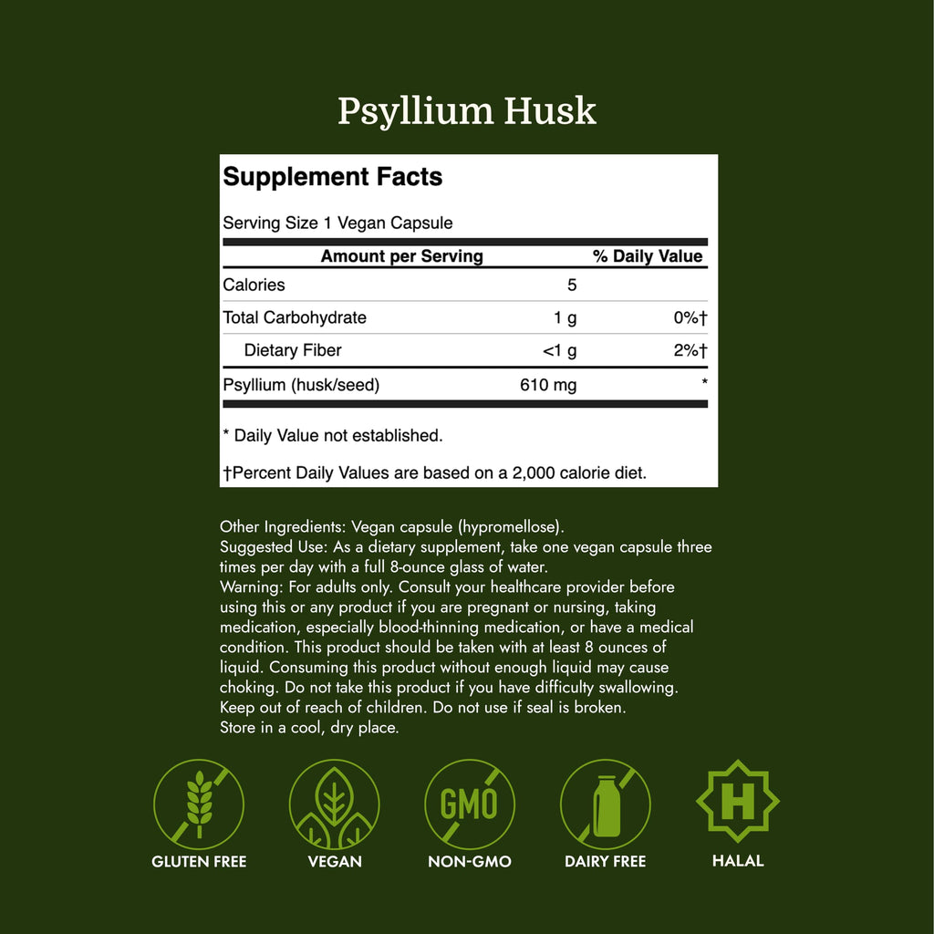 Psyllium Husk Dietary Fiber Supplement, 610 mg, 300 Capsules F453851