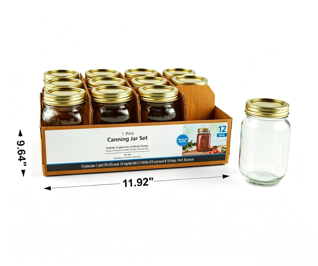 16 oz Regular Mouth Glass Canning Jars with Lids and Rings, 12-Pack M738741