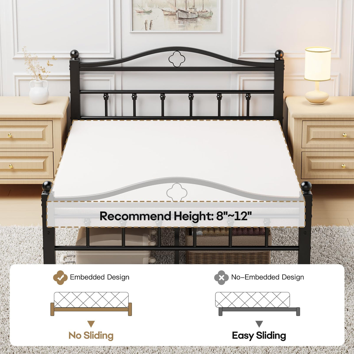 Full Size Bed Frame with Headboard T558