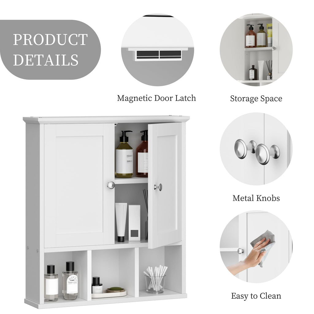 Wall Mounted White Medicine Cabinet with Adjustable Shelf U524