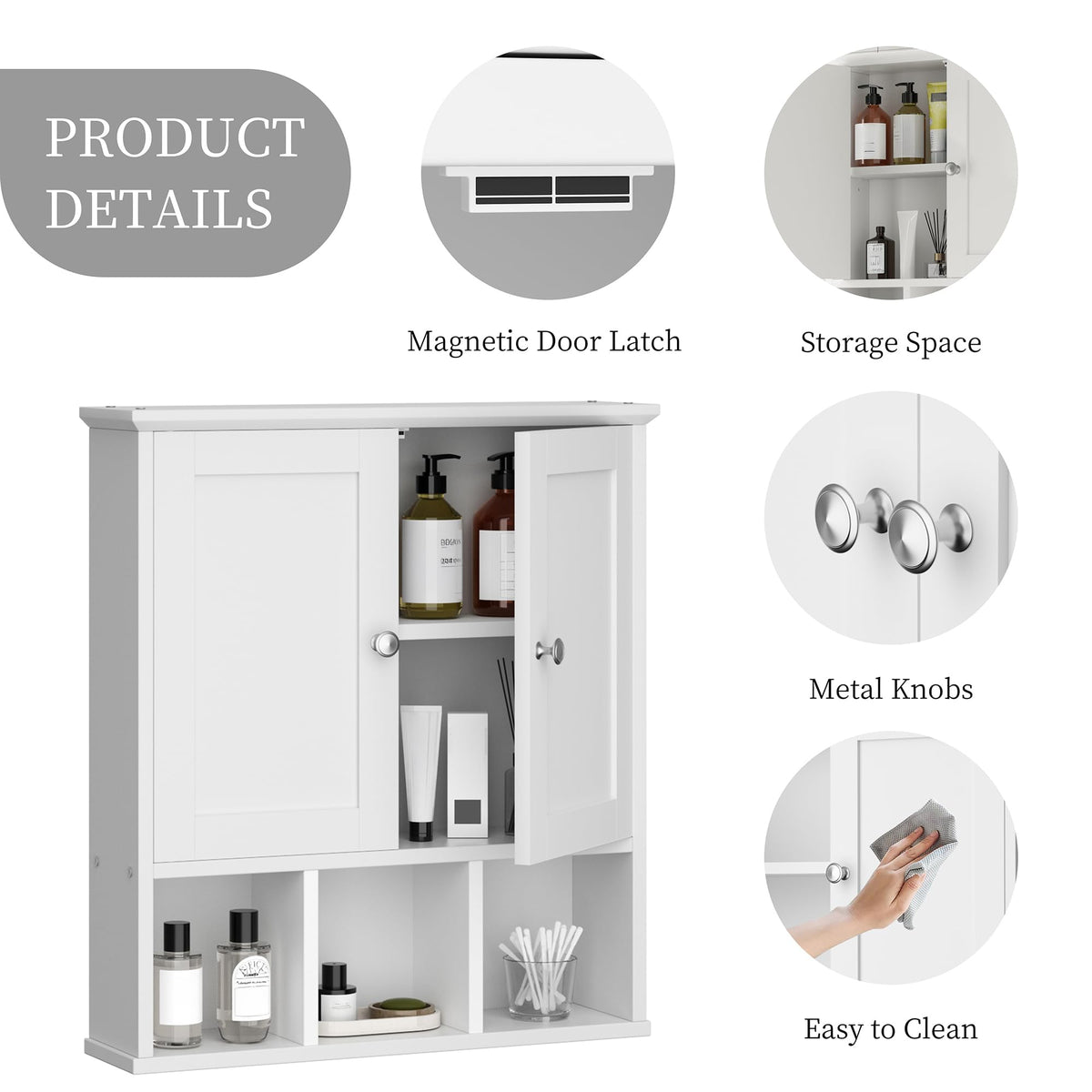 Wall Mounted White Medicine Cabinet with Adjustable Shelf U524