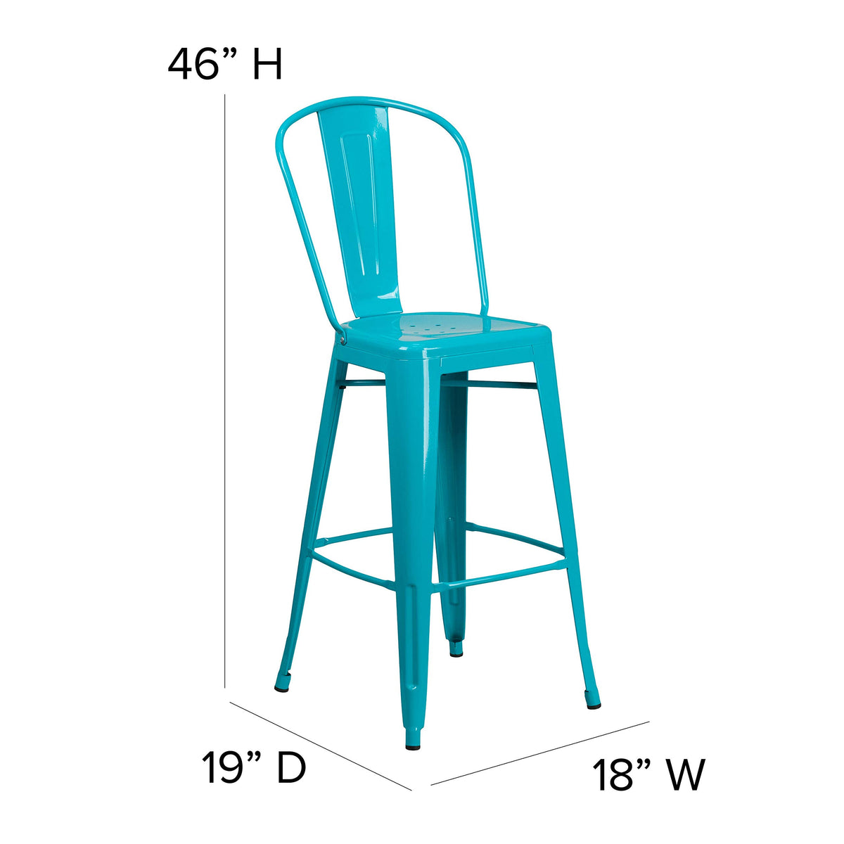 30" Teal-Blue Metal Barstool with Back, 4-Pack Y1880