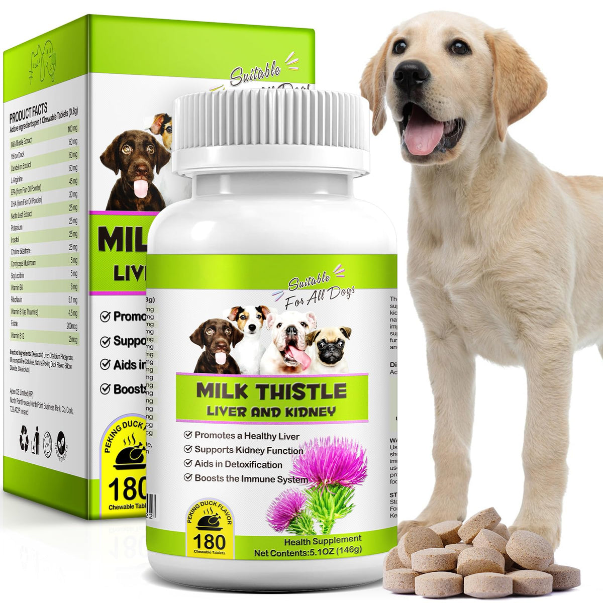180 Chewable Milk Thistle Tablets for Dogs P276