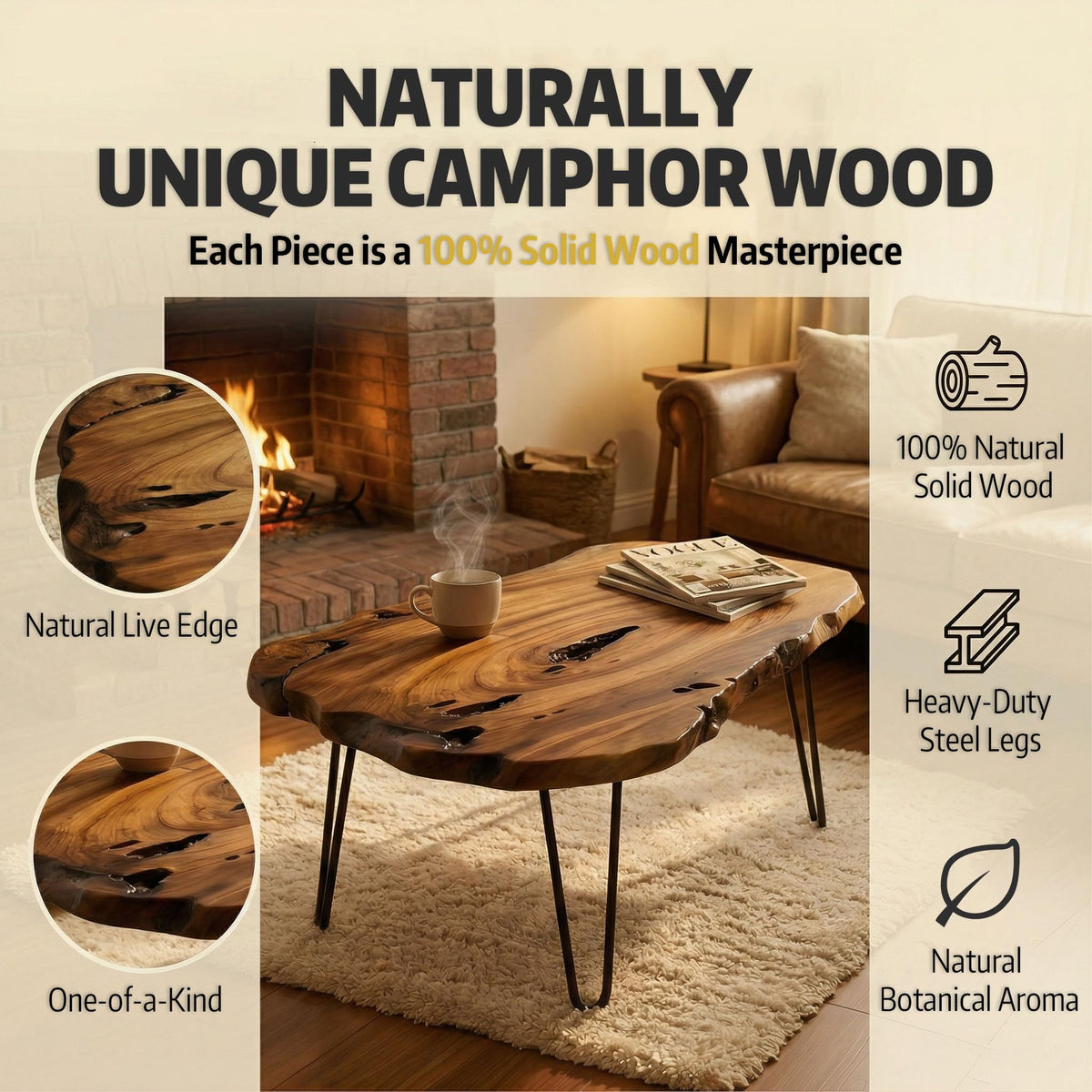 Live Edge Natural Wood Coffee Table T318315