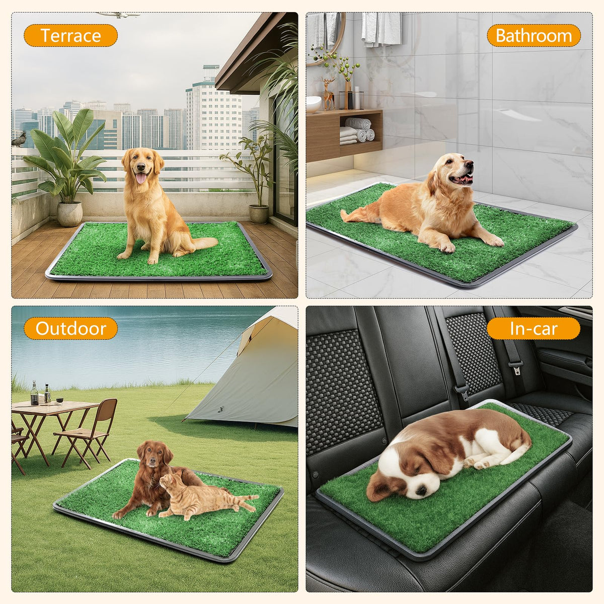 Dog Grass Pad with Tray, 35 x 23 in, 2 Replacement Turf Pads A333803