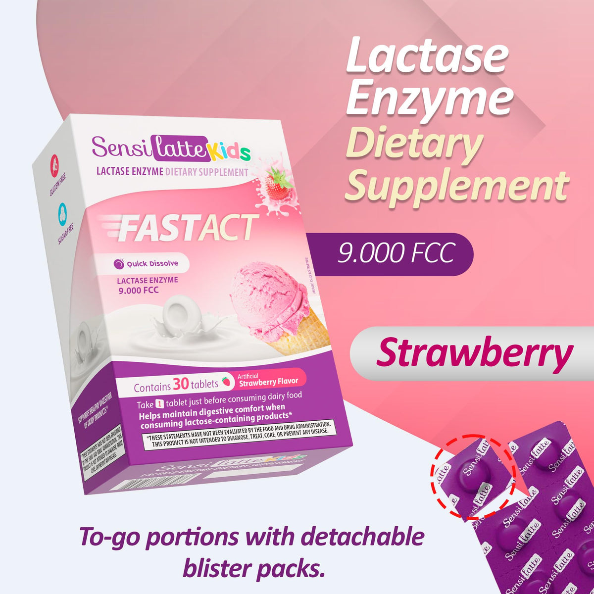 Lactase Enzyme 30 Tablets Strawberry B266462