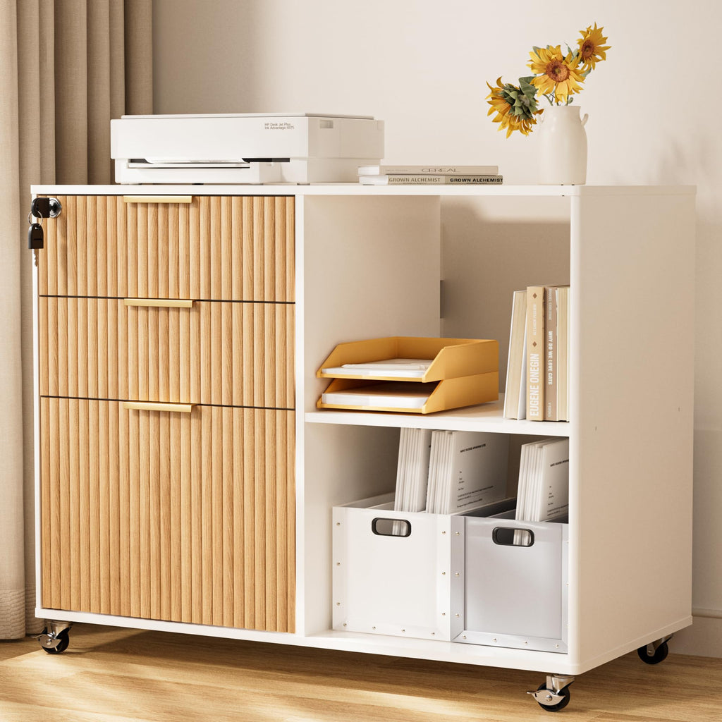 3 Drawer Fluted Mobile Filing Cabinet with Lock R154933