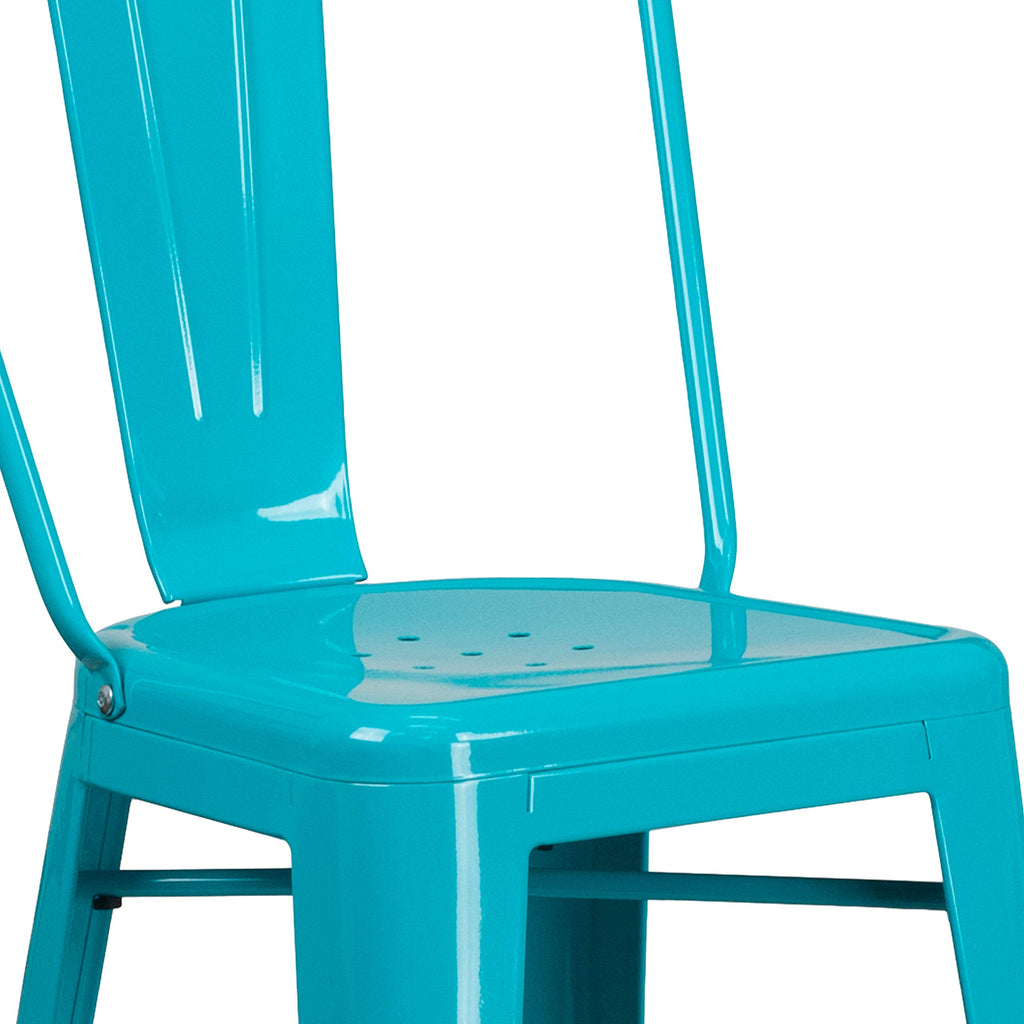 30" Teal-Blue Metal Barstool with Back, 4-Pack Y1880