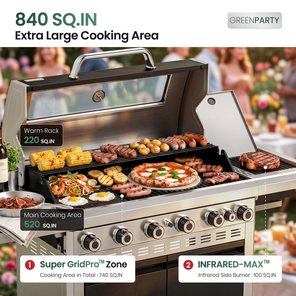 6 Burner Propane Gas Grill with Infrared Side Burner X721