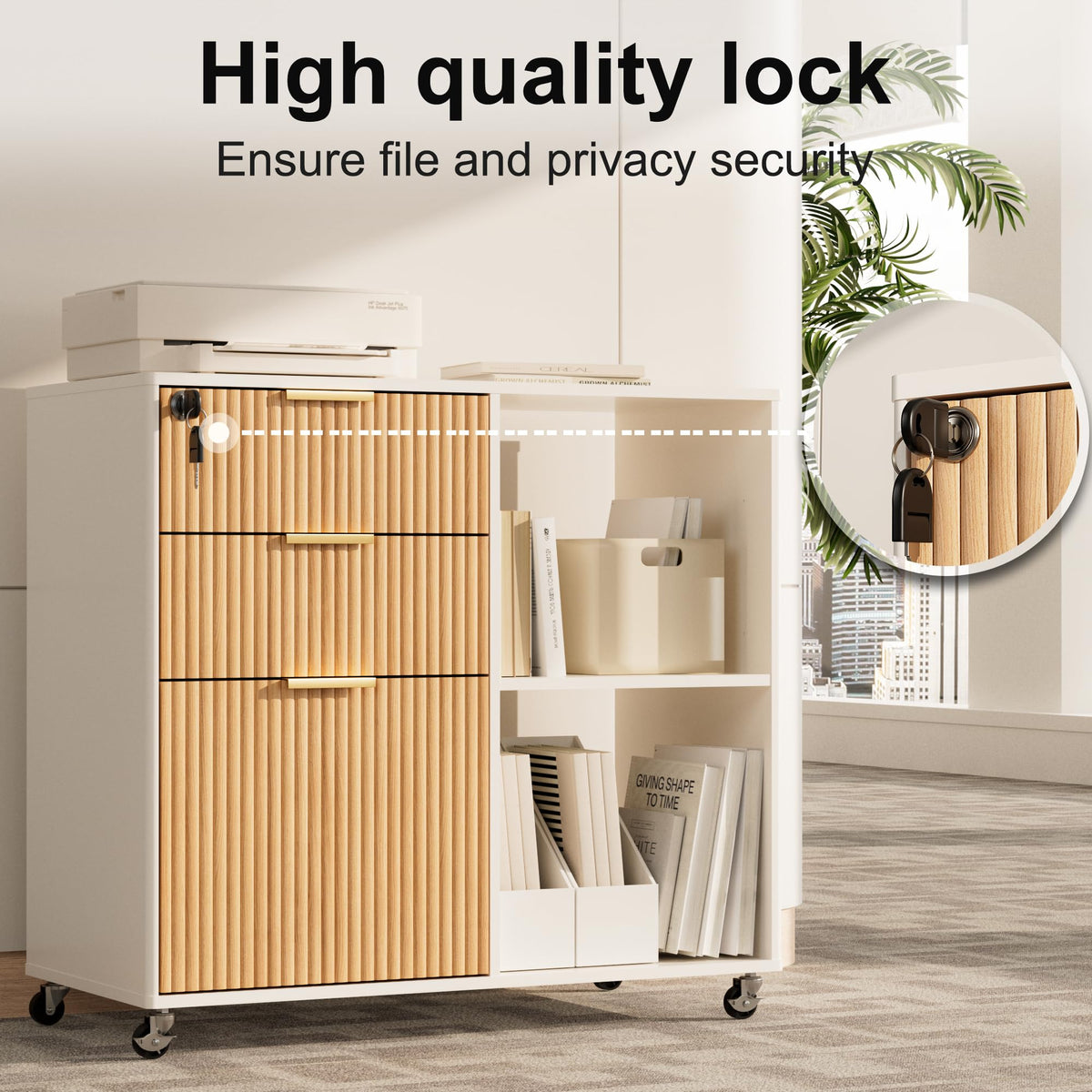 3 Drawer Fluted Mobile Filing Cabinet with Lock R154933