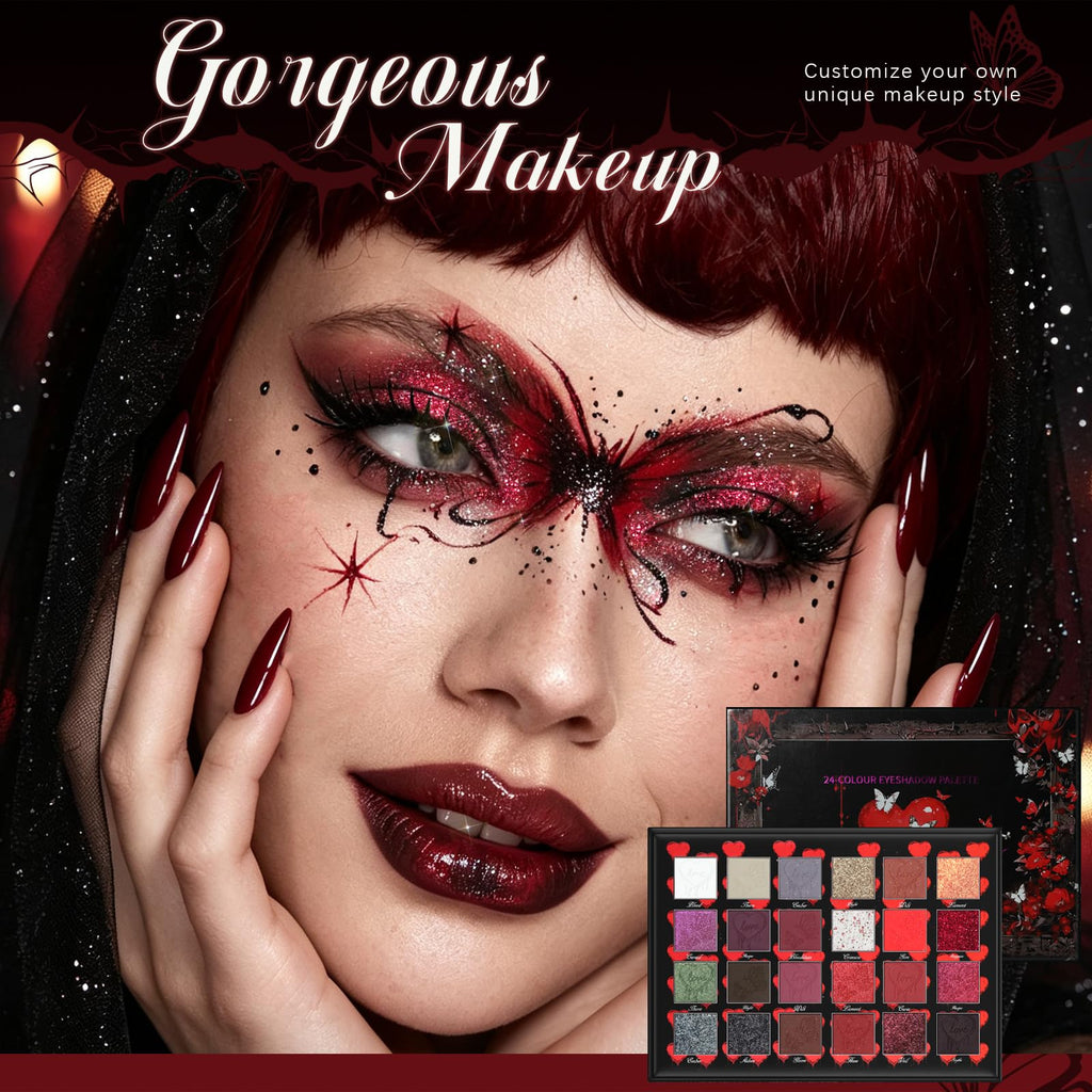 Dark Red Black Burgundy Gray Eyeshadow Palette I8791