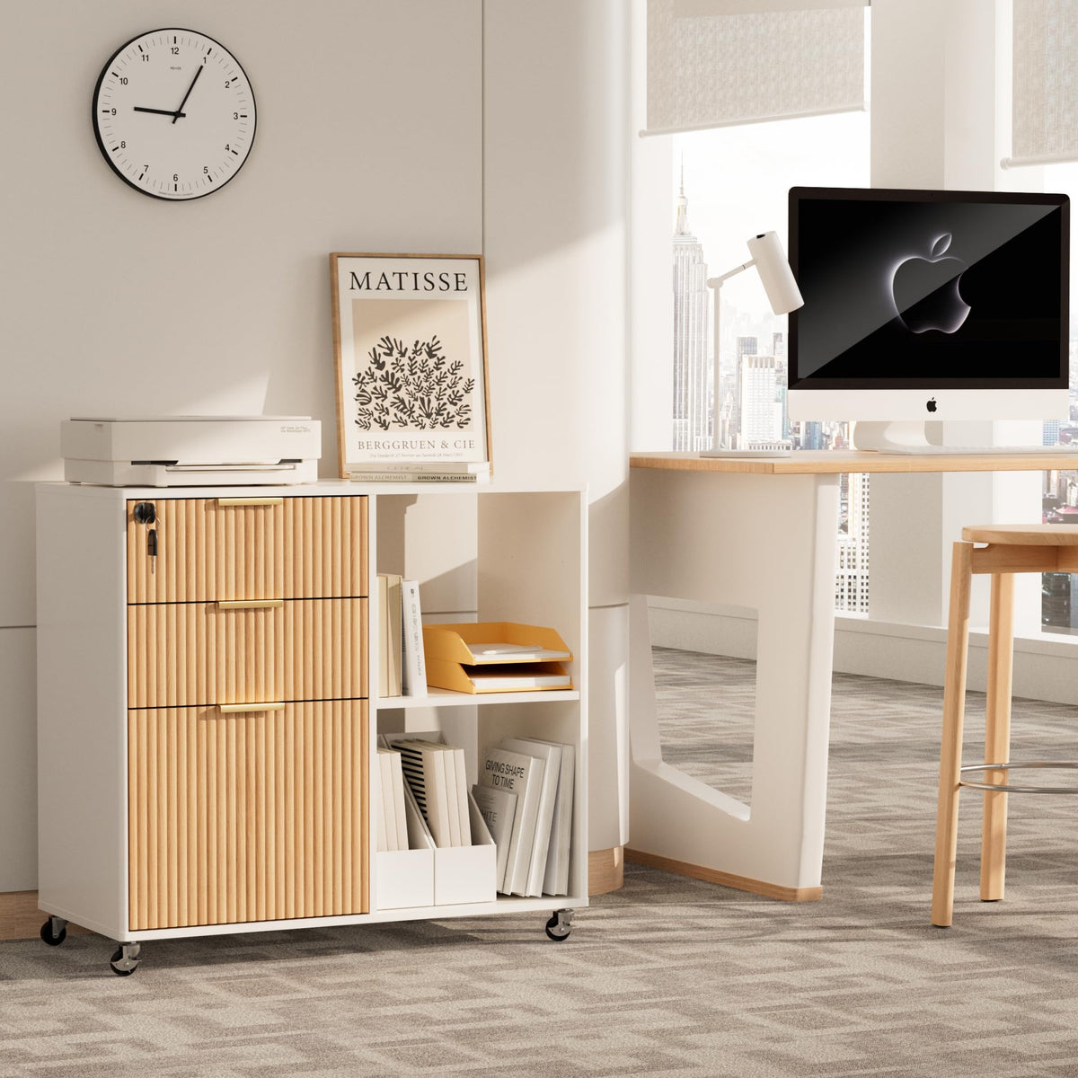 3 Drawer Fluted Mobile Filing Cabinet with Lock R154933