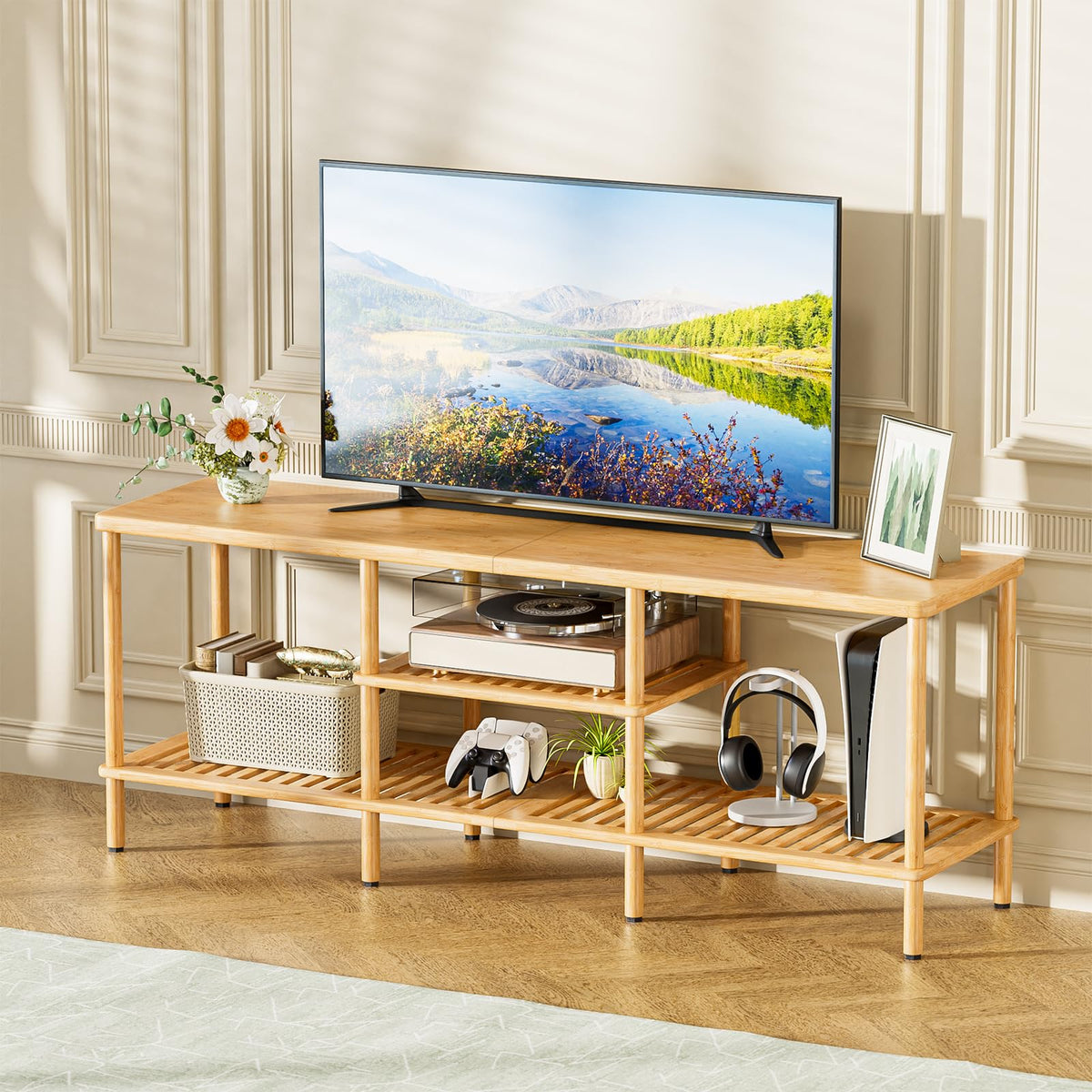 Bamboo 3 Tier TV Stand for 60 65 Inch TV W413950
