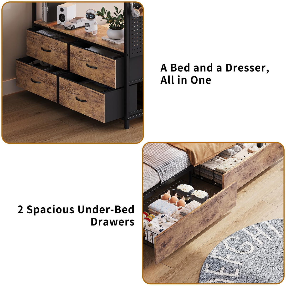 Twin Over Twin Metal Bunk Bed with 6 Storage Drawers and Ladder Q4580