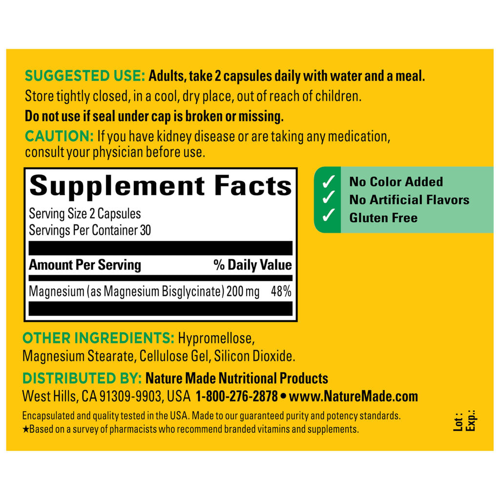 Magnesium Glycinate 200 mg 60 Capsules L303365