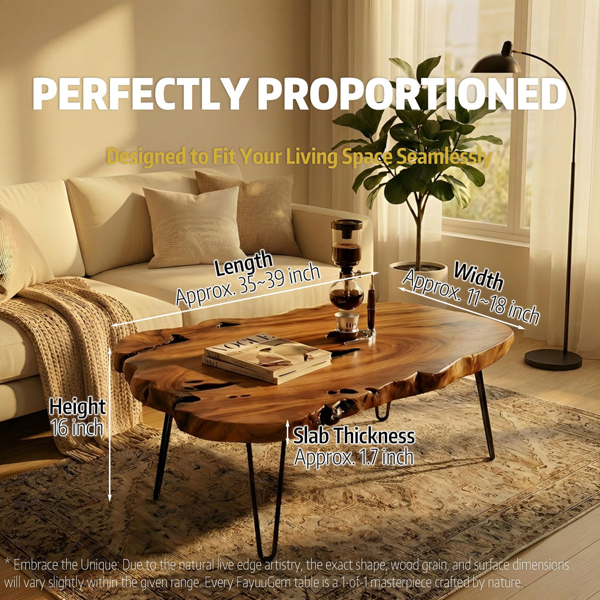 Live Edge Natural Wood Coffee Table T318315