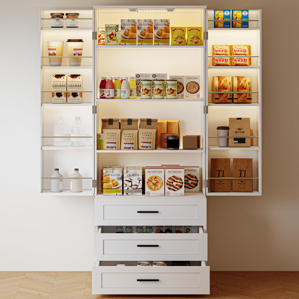 72" Wood Kitchen Pantry Cabinet with 3 Drawers H941