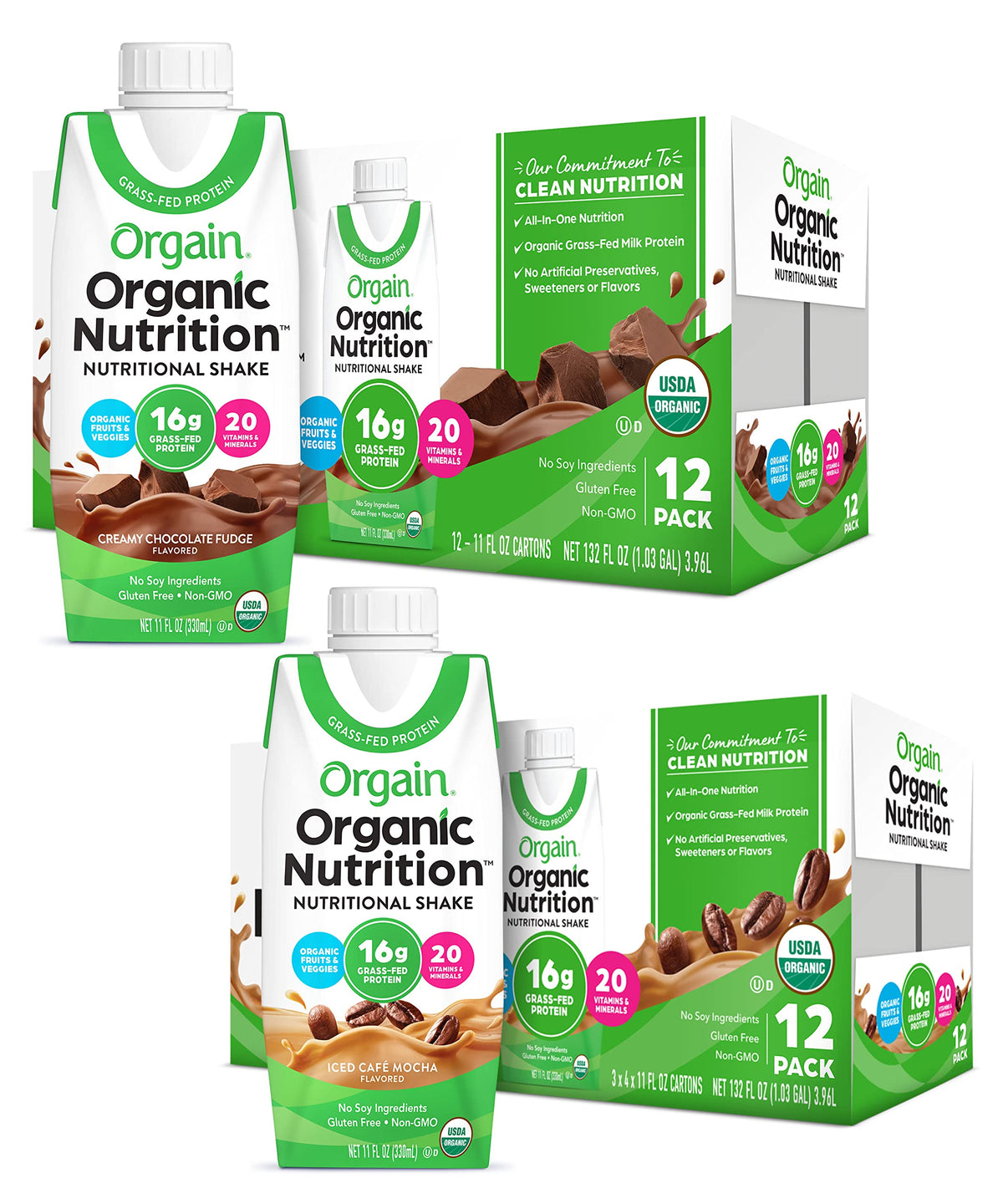 Organic Nutritional Shake Creamy Chocolate Fudge Iced Cafe Mocha 11 Fl Oz Pack of 12 G57864