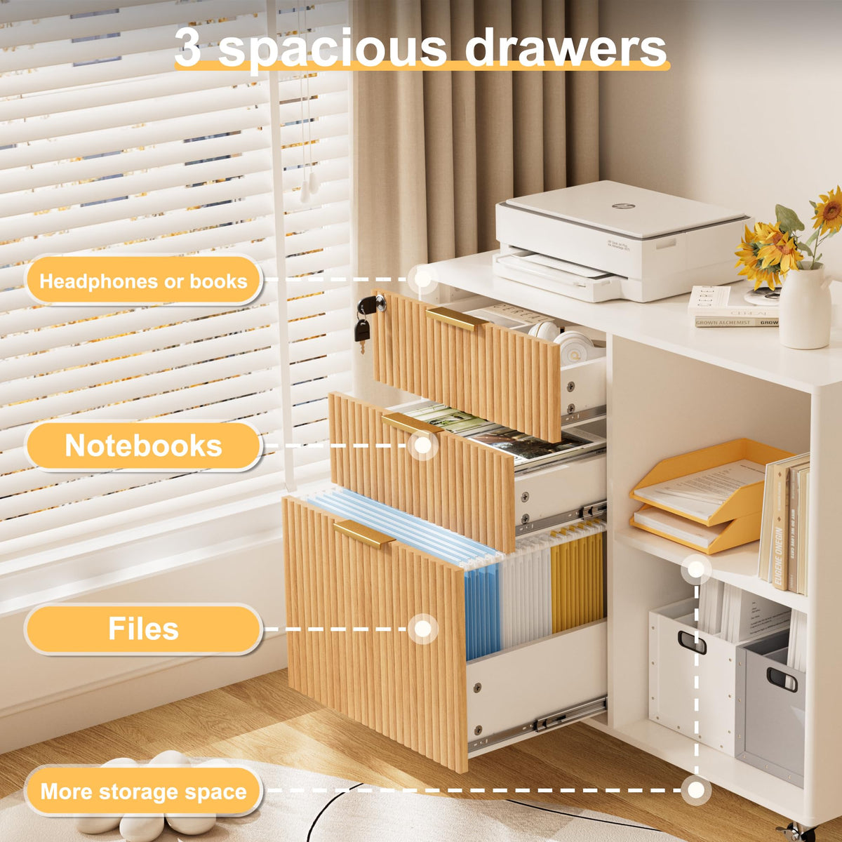 3 Drawer Fluted Mobile Filing Cabinet with Lock R154933
