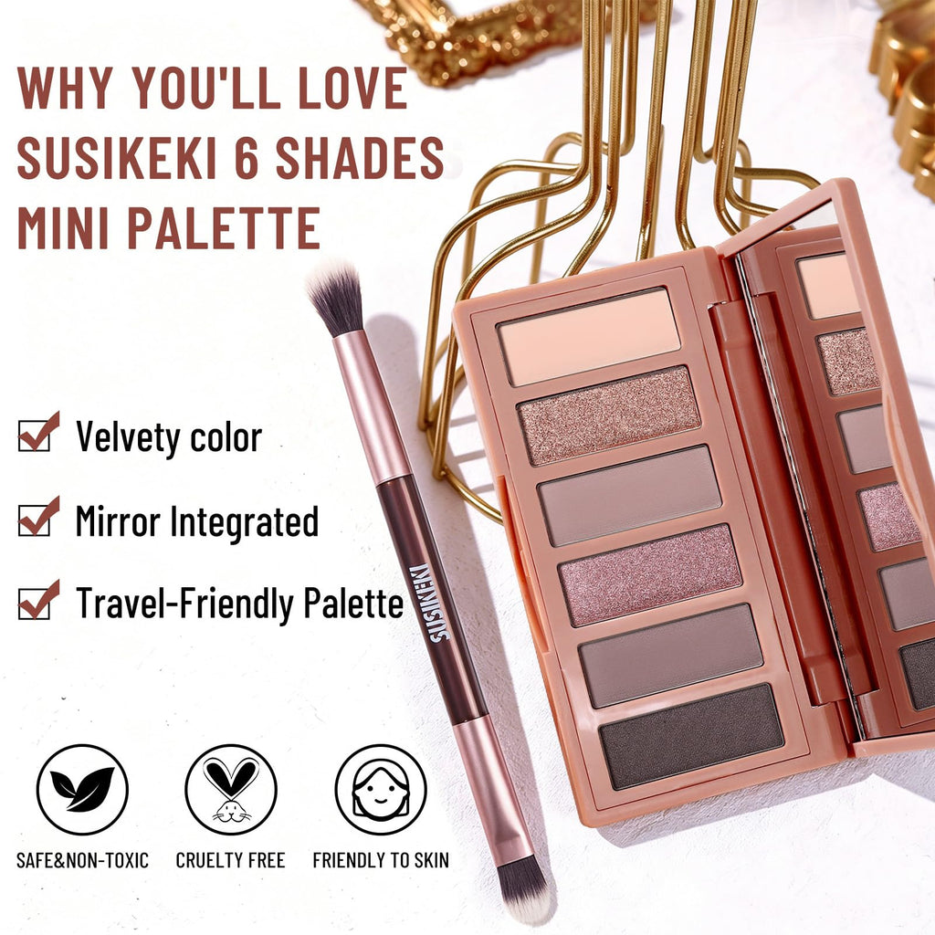 6-Color Matte and Shimmer Eyeshadow Palette with Brush U11355