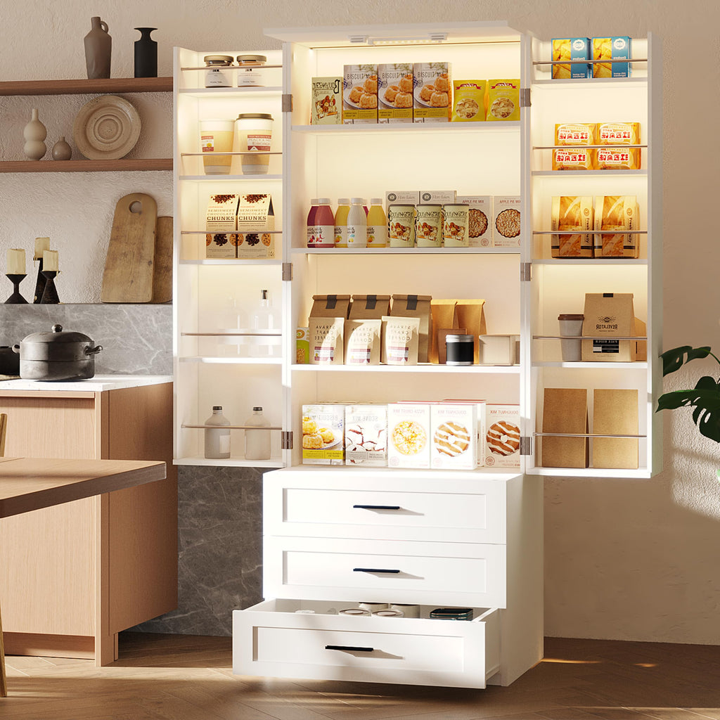 72" Wood Kitchen Pantry Cabinet with 3 Drawers H941