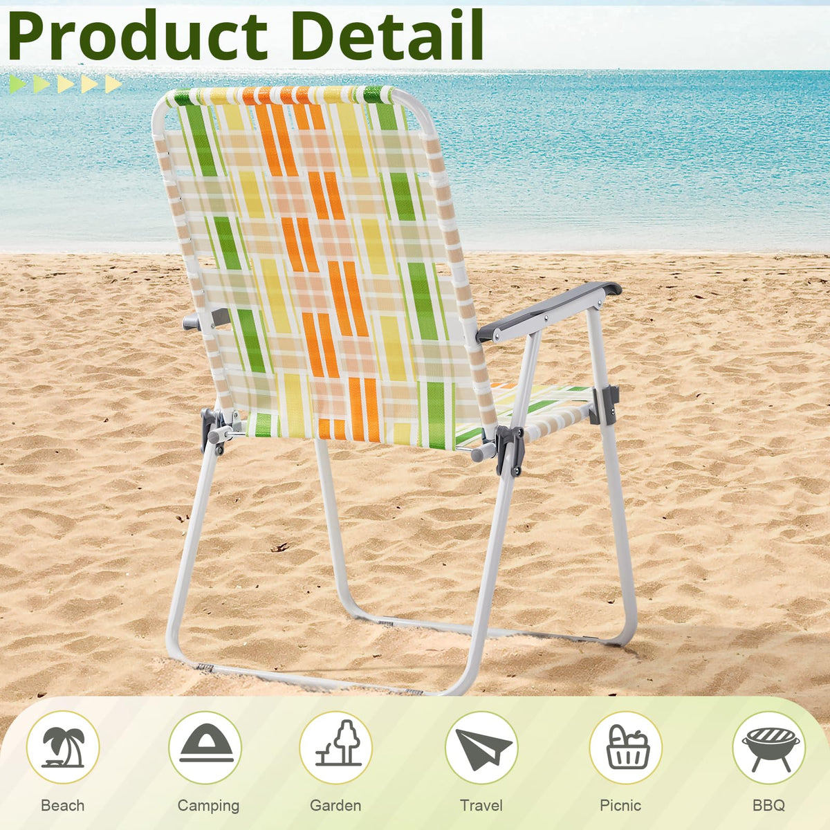 Yellow & Green Webbed Lawn Chairs Set of 2 H378323
