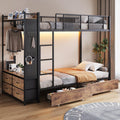 Twin Over Twin Metal Bunk Bed with 6 Storage Drawers and Ladder Q4580