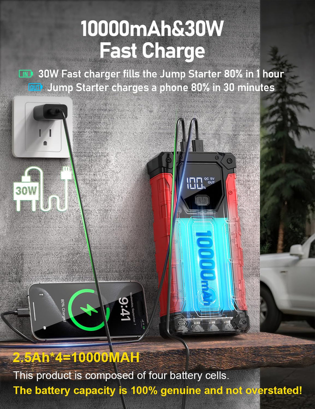 8000A 12V Portable Jump Starter with PD 30W Charger H78933