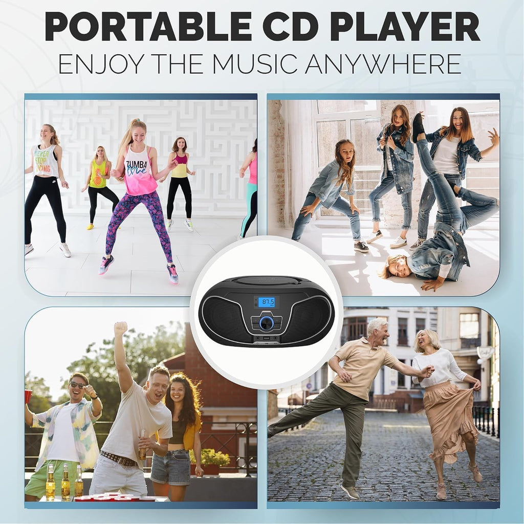 Portable CD Player Boombox with Bluetooth, FM Radio, USB Playback & AUX Input K5006