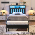Twin Size Bed Frame with Storage Headboard and LED Lights B5905