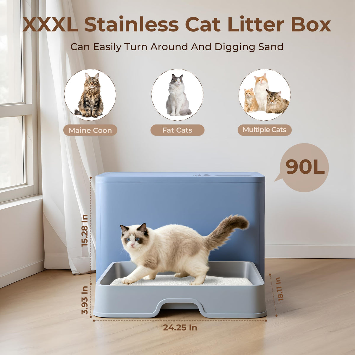 XXXL Stainless Steel Litter Box with Lid Q32756