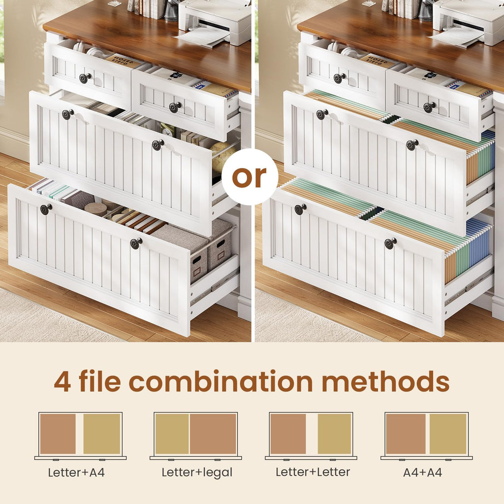 White Brown 4 Drawer Wood File Cabinet with Power Outlets Z193