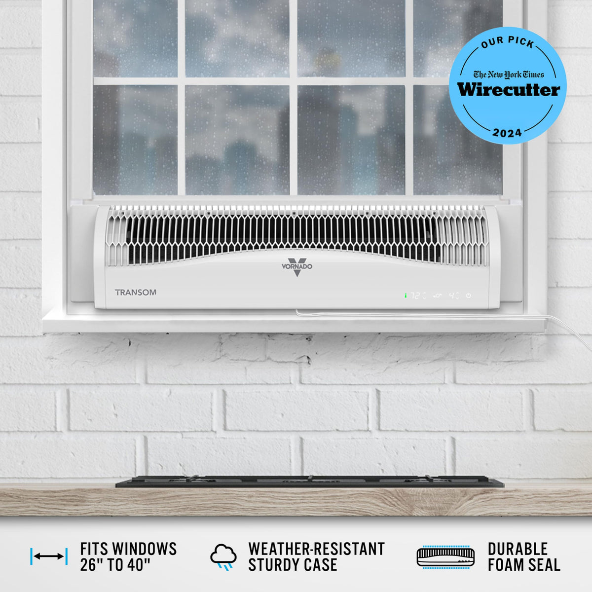 Window Fan with 4 Speeds, Remote Control, Reversible Exhaust, Ice White G97607