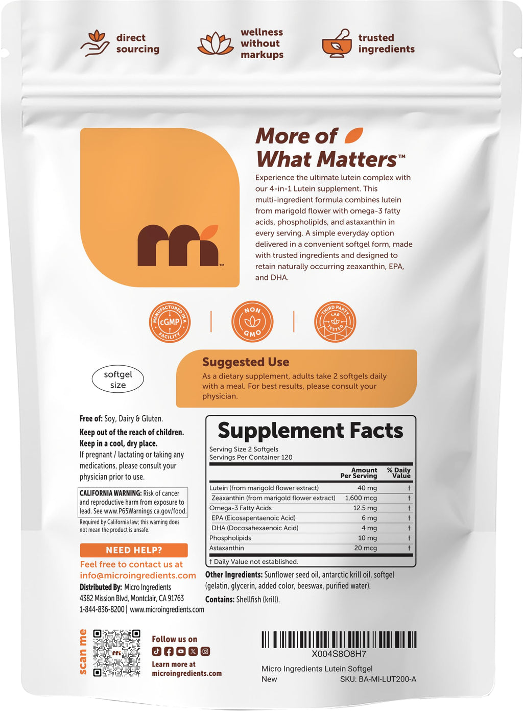 Lutein Zeaxanthin 40mg Omega-3 DHA EPA I735