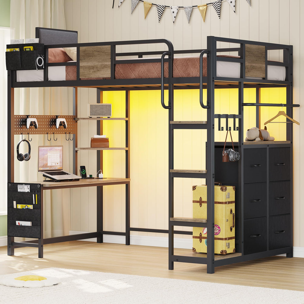 Twin Loft Bed with Desk and 6 Storage Drawers U76797