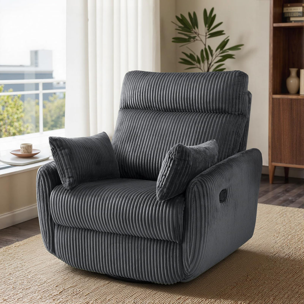 Gray Corduroy Swivel Recliner Chair L743