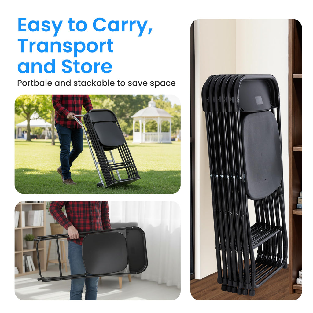 10 Pack Black Plastic Folding Chairs with Metal Frame K7289