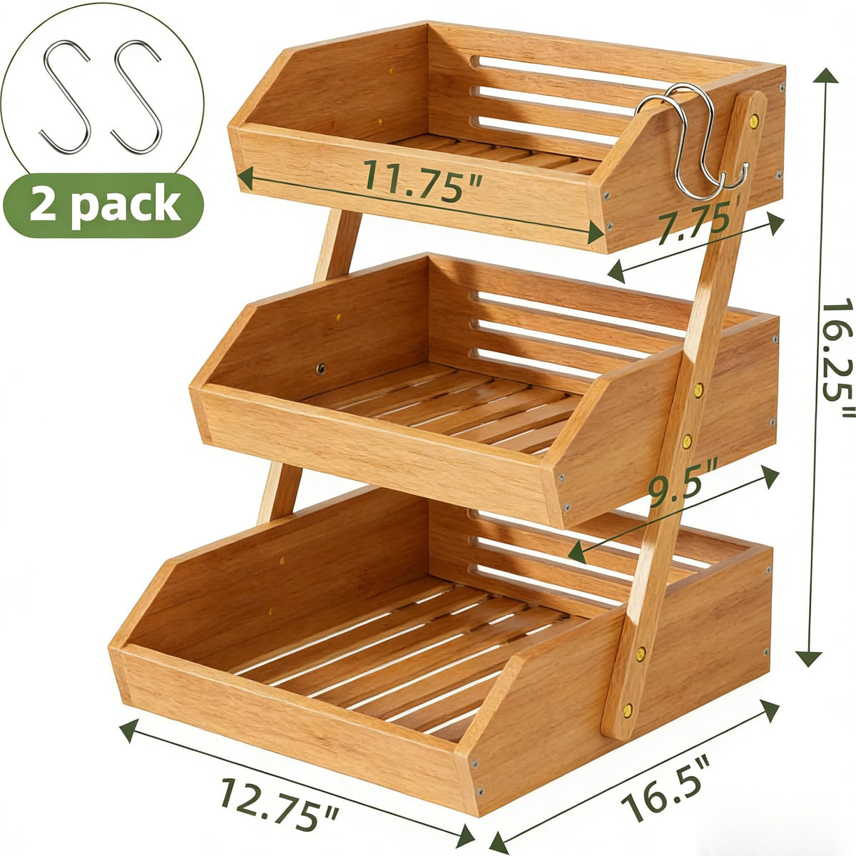 3-Tier Bamboo Fruit & Vegetable Basket Organizer N754