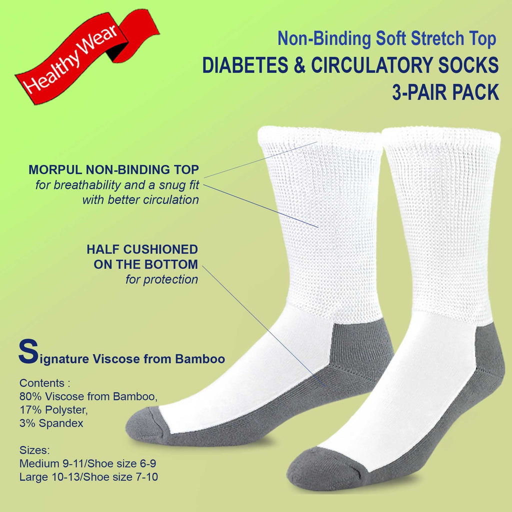 Viscose Bamboo Diabetic Crew Socks 3-Pairs Black U8357