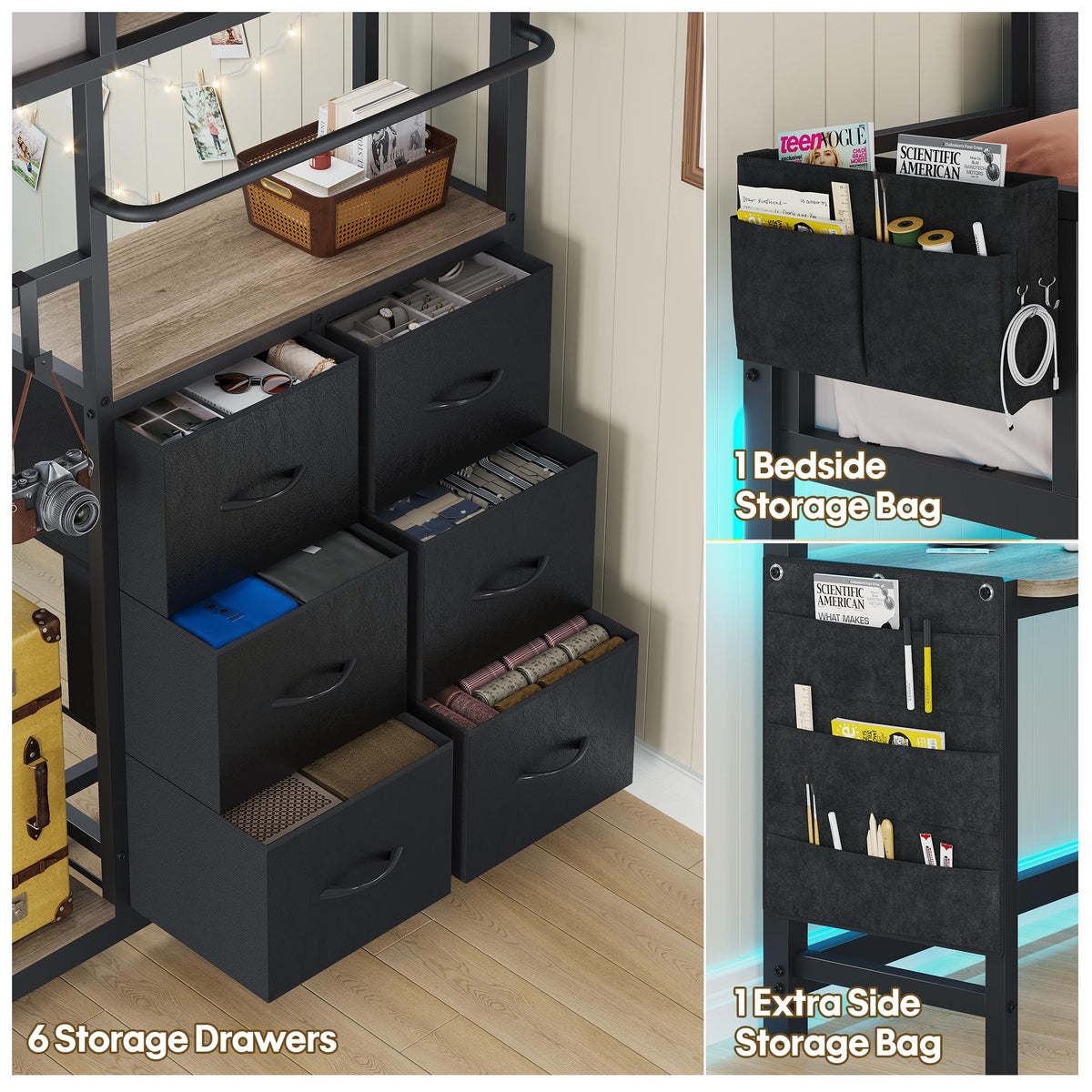Twin Loft Bed with Desk and 6 Storage Drawers U76797