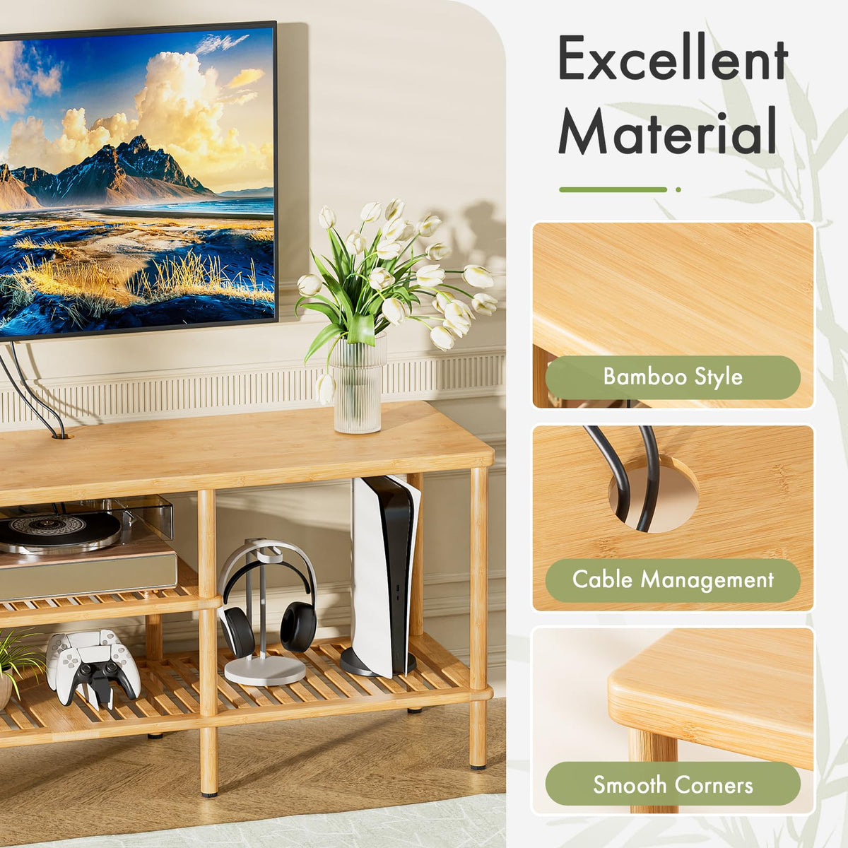 Bamboo 3 Tier TV Stand for 60 65 Inch TV W413950
