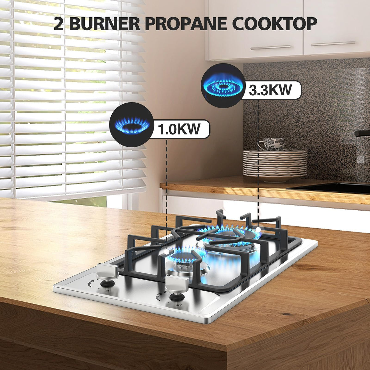 2 Burner Propane Gas Cooktop Stainless Steel N78364