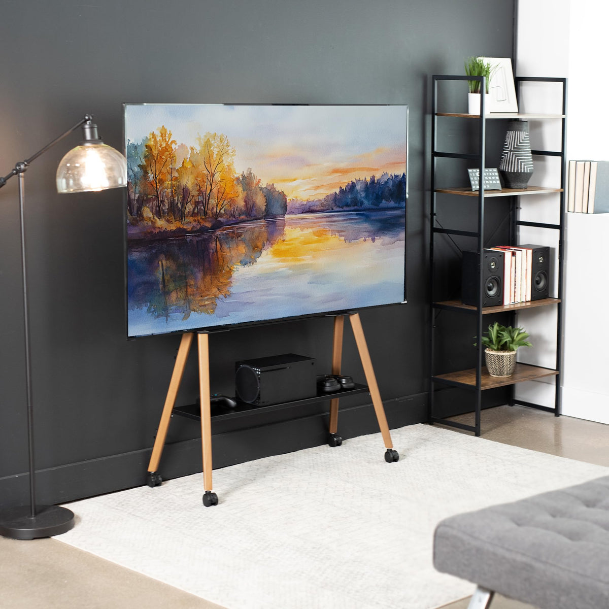 43 to 75 inch Adjustable Mobile TV Stand with Walnut Legs Z38086