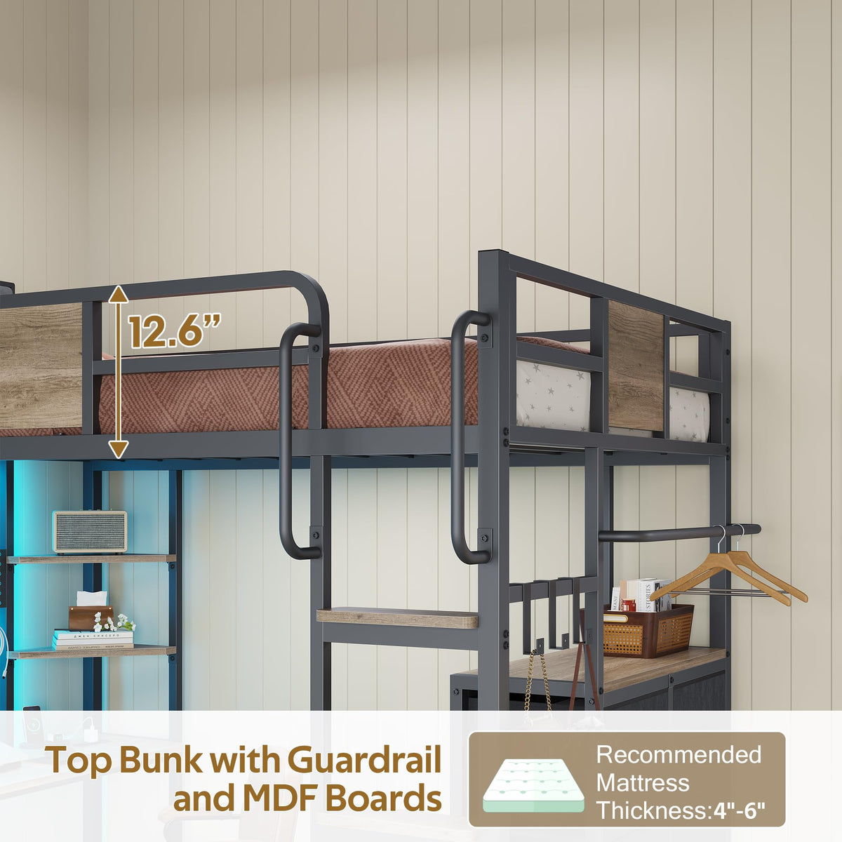 Twin Loft Bed with Desk and 6 Storage Drawers U76797