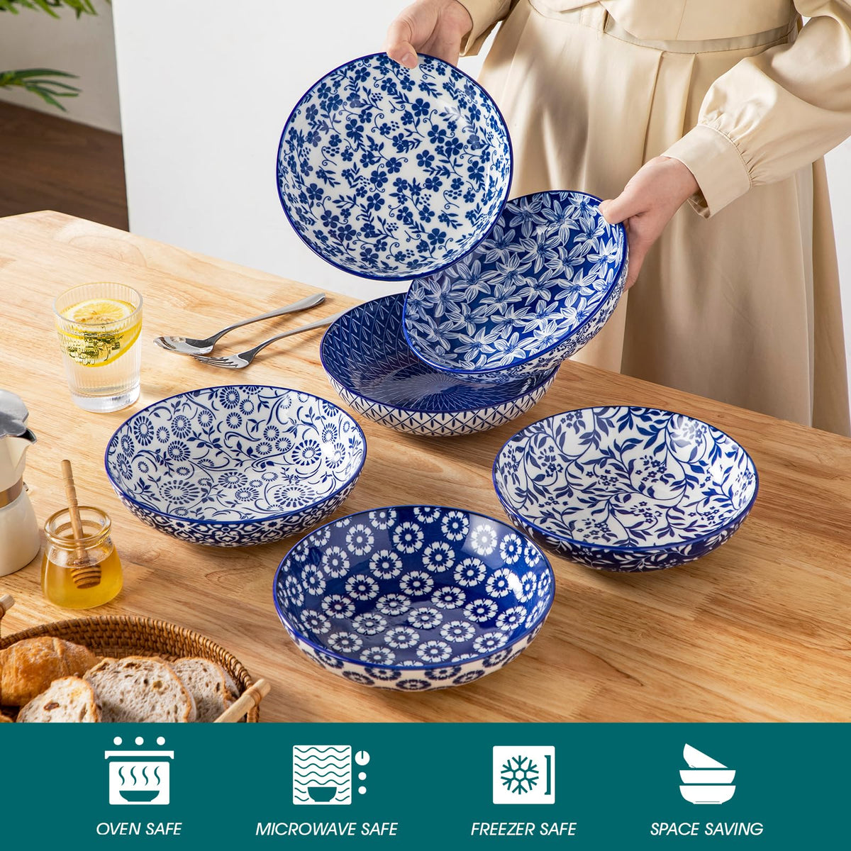 12-Piece Porcelain Pasta Bowls and Espresso Cups Set U3495