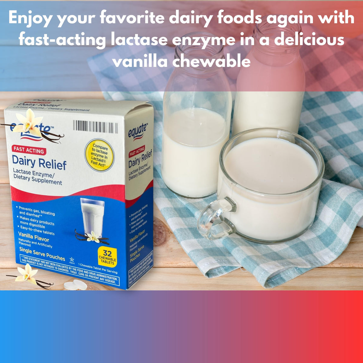Vanilla Flavor 32 Chewable Tablets Lactase Enzyme I325640