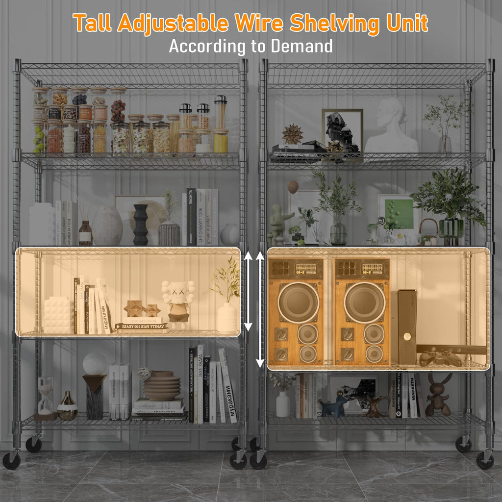 5-Tier Adjustable Steel Wire Shelving with Wheels I207